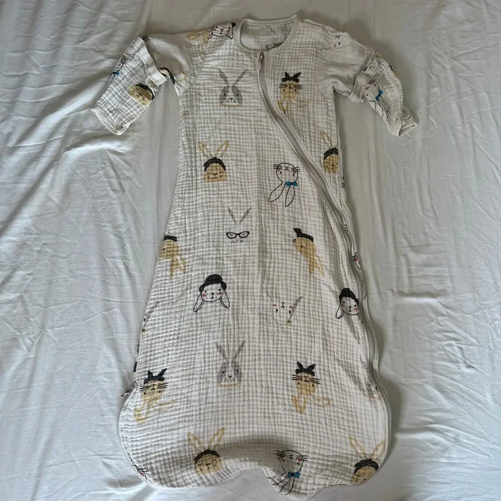 Gender Neutral Bunny Zip Up Linen Sleep Sack w/ Snap Off Sleeves Sz 105cm